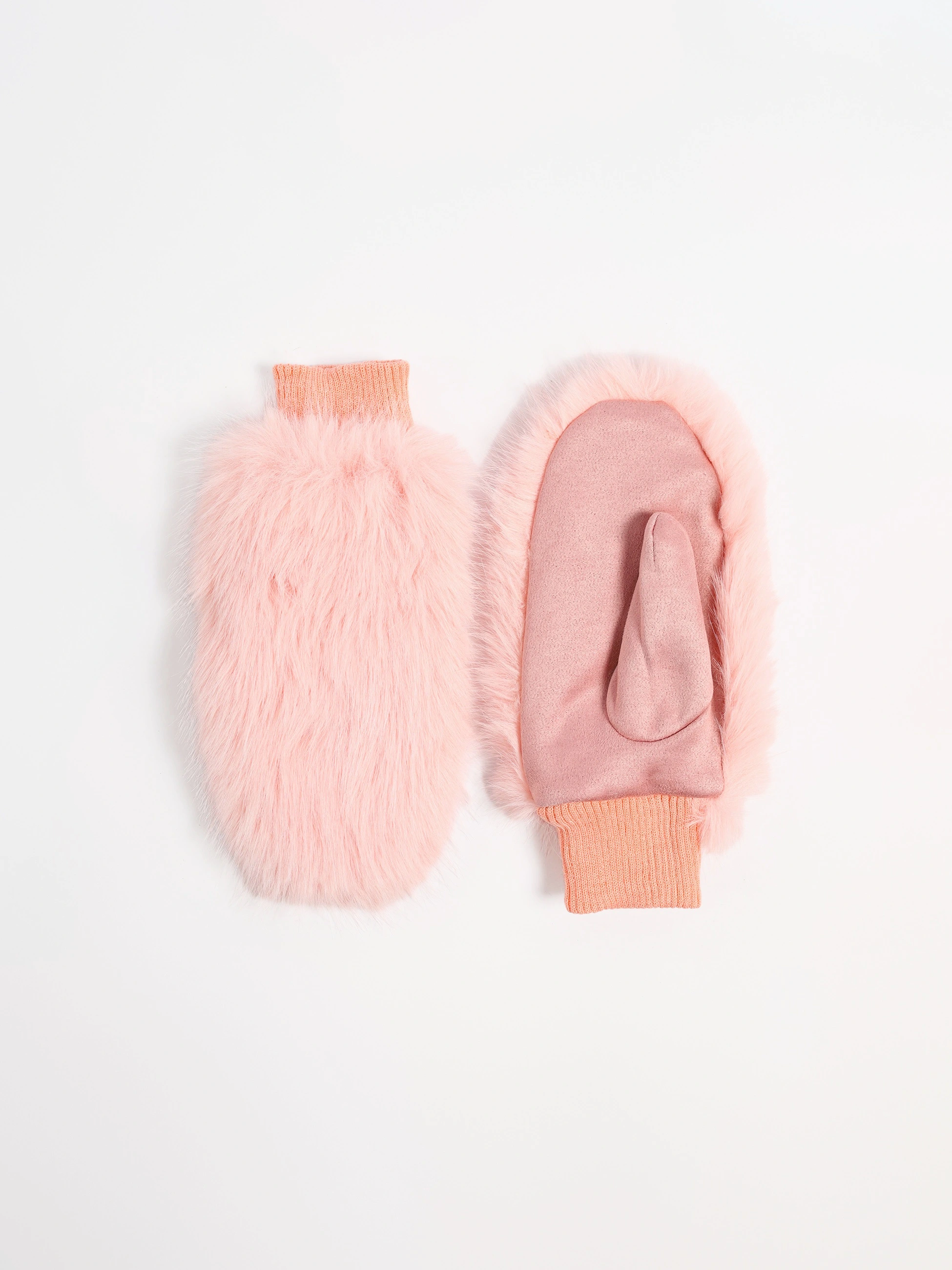 Варежки комбинированные из искусственного меха с вязаной резинкой в ассортименте